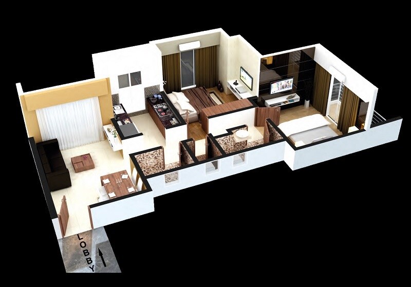 Floor plan of 2 BHK 514 Sq. Ft. Apartment in Sai Spring CHS, Thane