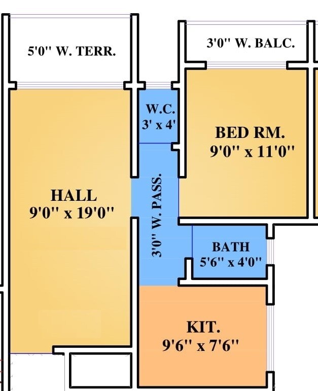 Floor plan of 1 BHK 341 Sq. Ft. Apartment in Sai Tulip Heights, Thane
