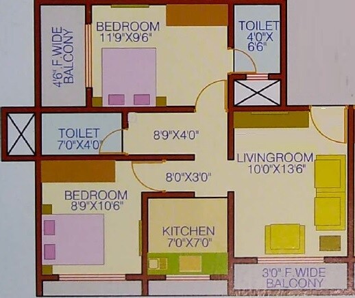 Floor plan of 2 BHK 556 Sq. Ft. Apartment in Sai Vandana Dombivli, Thane