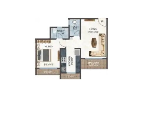 Floor plan of 1 BHK 500 Sq. Ft. Apartment in Sai Vikrant Heights, Thane