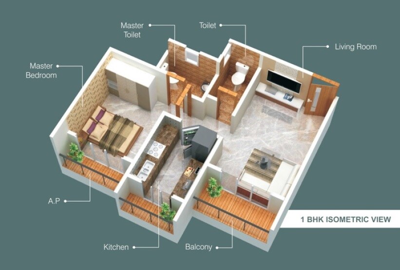Floor plan of 2 BHK 640 Sq. Ft. Apartment in Sai Vikrant Heights, Thane