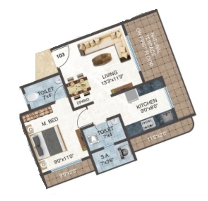 Floor plan of 1 BHK 550 Sq. Ft. Apartment in Sai Vikrant Heights, Thane