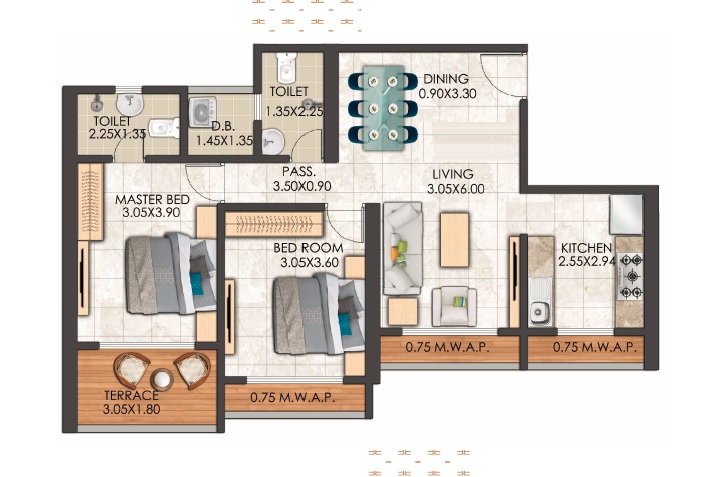 2 BHK 806 Sq. Ft. Apartment in Saideep Chavan Advaitam
