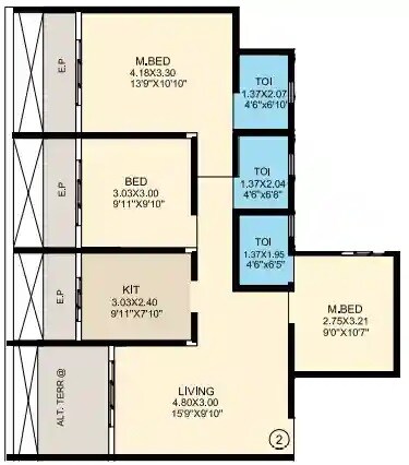 3 BHK 962 Sq. Ft. Apartment