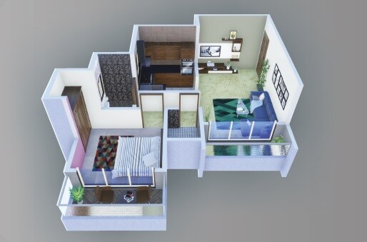 Floor plan of 1 BHK 450 Sq. Ft. Apartment in Saikrupa Sudam Residency, Thane
