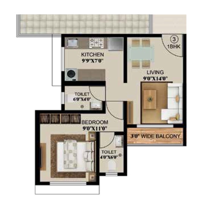 Floor plan of 1 BHK 422 Sq. Ft. Apartment in Sairaj Balaji Vishant, Thane