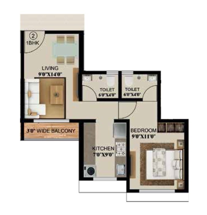 Floor plan of 1 BHK 450 Sq. Ft. Apartment in Sairaj Balaji Vishant, Thane