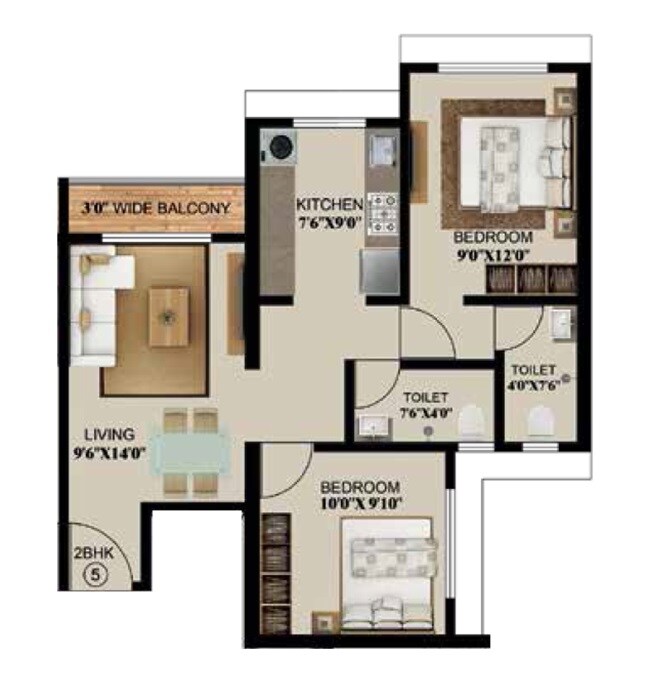 Floor plan of 2 BHK 645 Sq. Ft. Apartment in Sairaj Balaji Vishant, Thane