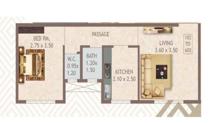 Floor plan of 1 BHK 299 Sq. Ft. Apartment in Sairaj Emerald, Thane