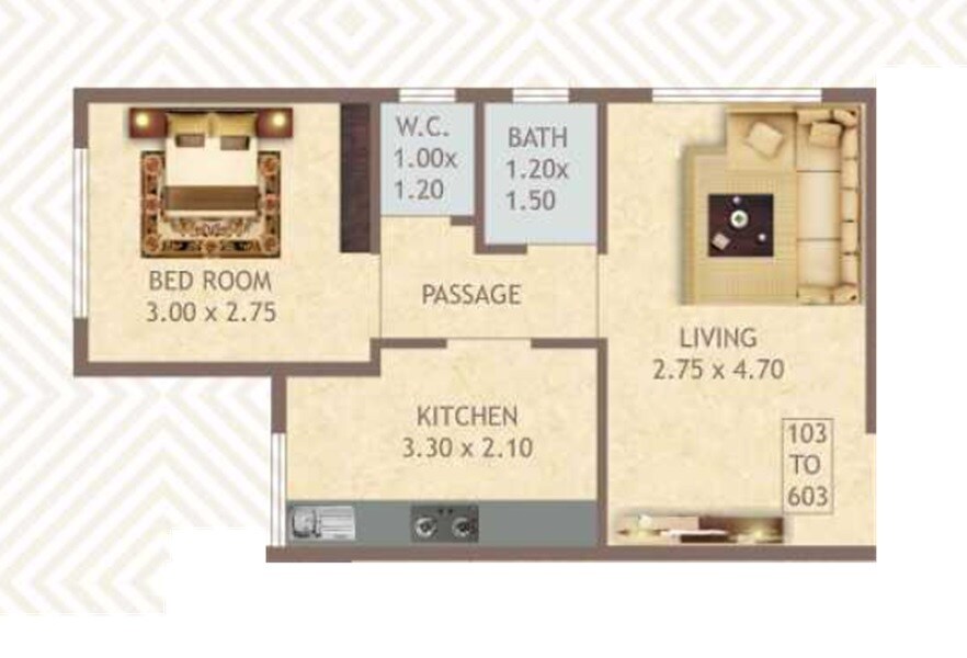 Floor plan of 1 BHK 325 Sq. Ft. Apartment in Sairaj Emerald, Thane