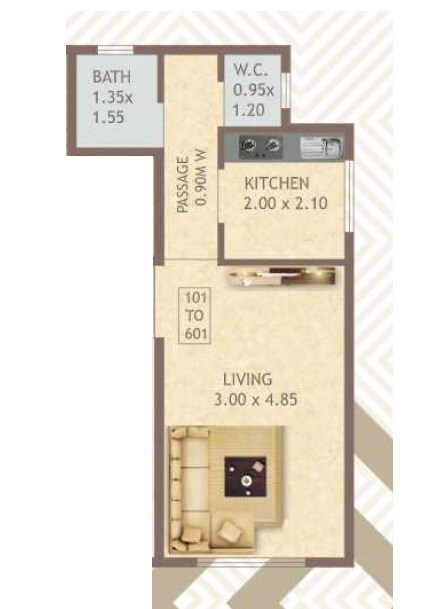 Floor plan of 226 Sq. Ft. Studio in Sairaj Emerald, Thane