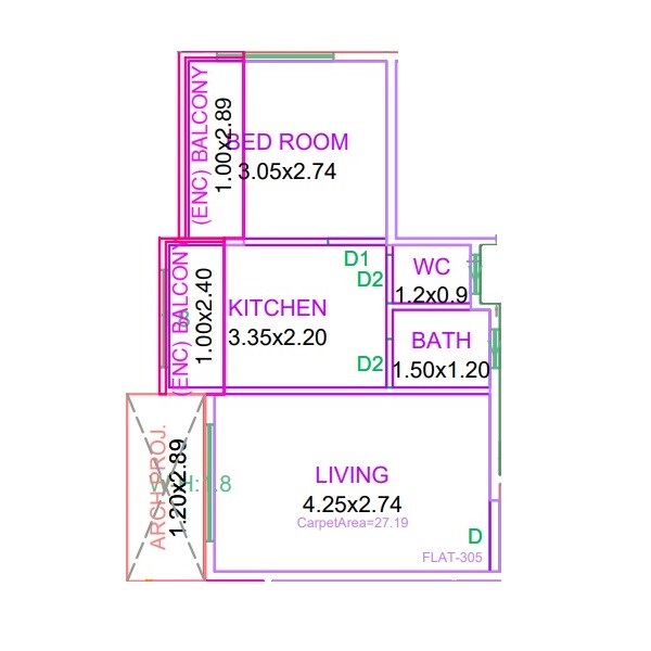 Floor plan of 1 BHK Apartment - 293 sq. ft. in Sairaj Gokul Heights, Thane