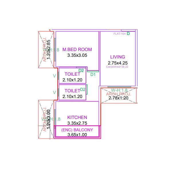 Floor plan of 1 BHK Apartment - 390 sq. ft. in Sairaj Gokul Heights, Thane