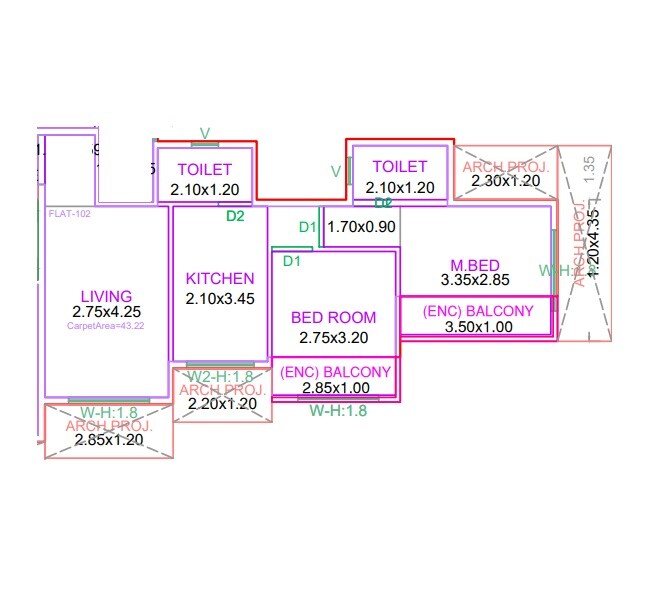 Floor plan of 2 BHK Apartment - 465 sq. ft. in Sairaj Gokul Heights, Thane