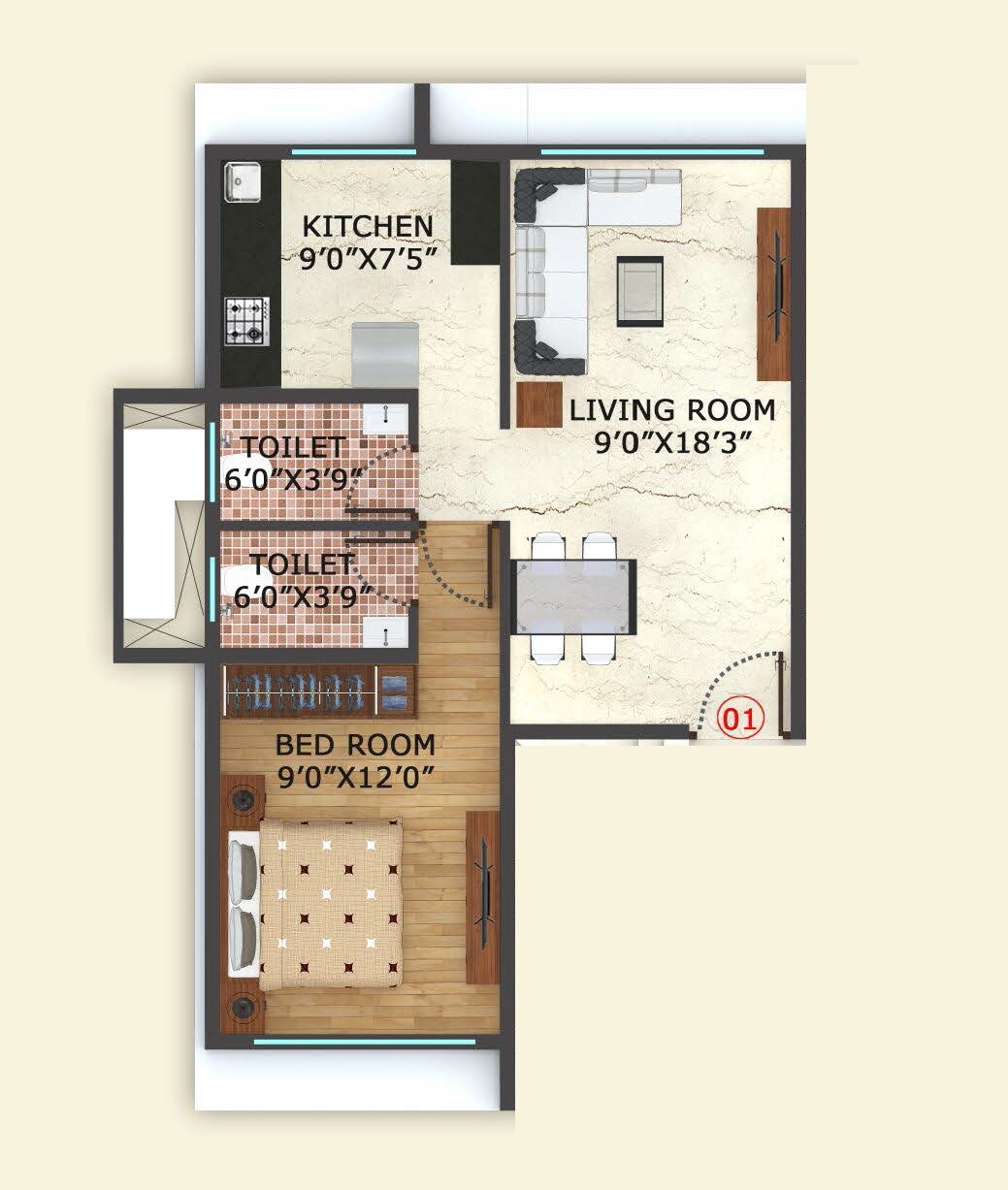 Floor plan of 1 BHK 438 Sq. Ft. Apartment in Saish Maitreya Imperial, Thane