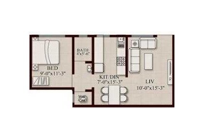 Floor plan of 1 BHK 315 Sq. Ft. Apartment in Saket Iris, Thane