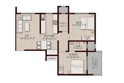 Floor plan of 2 BHK 486 Sq. Ft. Apartment in Saket Iris, Thane