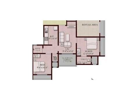 Floor plan of 2 BHK 530 Sq. Ft. Apartment in Saket Iris, Thane