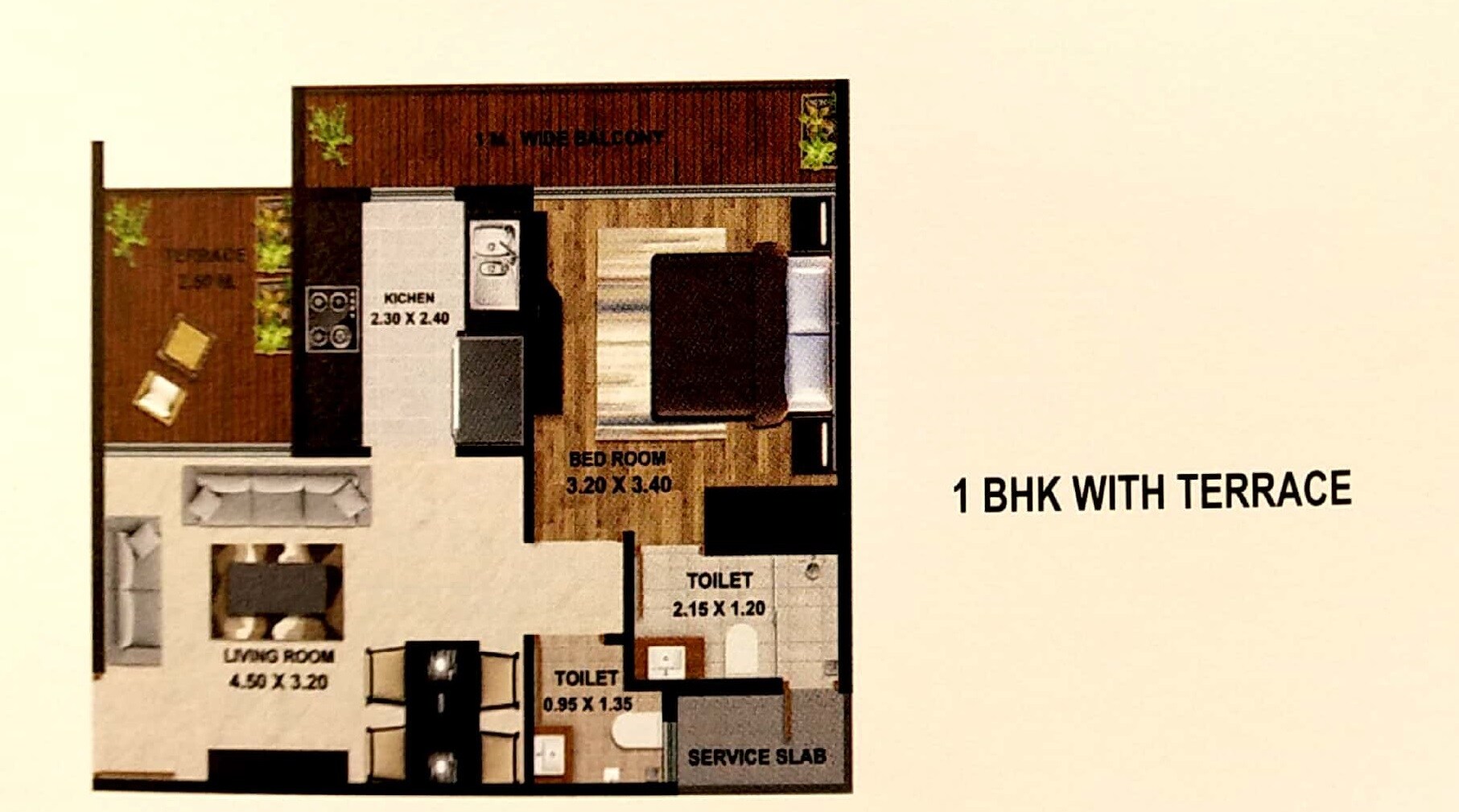 Floor plan of 1 BHK 424 Sq. Ft. Apartment in Saket World, Thane