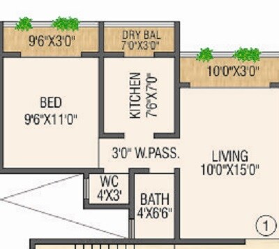 Floor plan of 1 BHK 288 Sq. Ft. Apartment in Salangpur Salasar Ashirwad, Thane