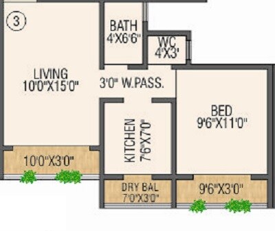 Floor plan of 1 BHK 402 Sq. Ft. Apartment in Salangpur Salasar Ashirwad, Thane