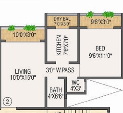 Floor plan of 1 BHK 410 Sq. Ft. Apartment in Salangpur Salasar Ashirwad, Thane
