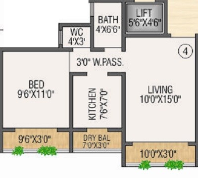 Floor plan of 1 BHK 480 Sq. Ft. Apartment in Salangpur Salasar Ashirwad, Thane