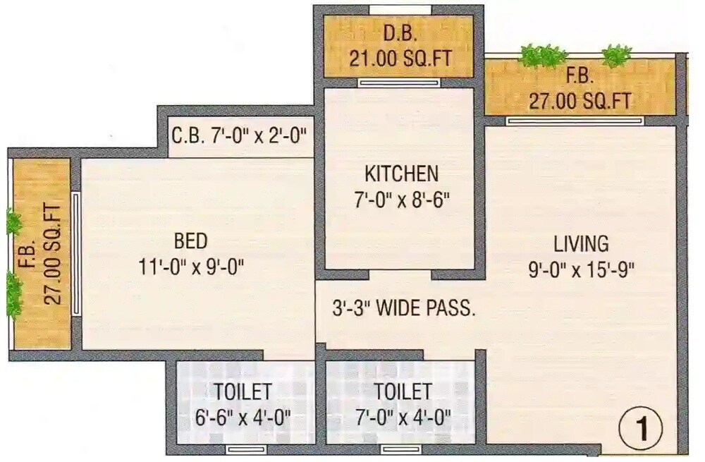 1 BHK 350 Sq. Ft. Apartment
