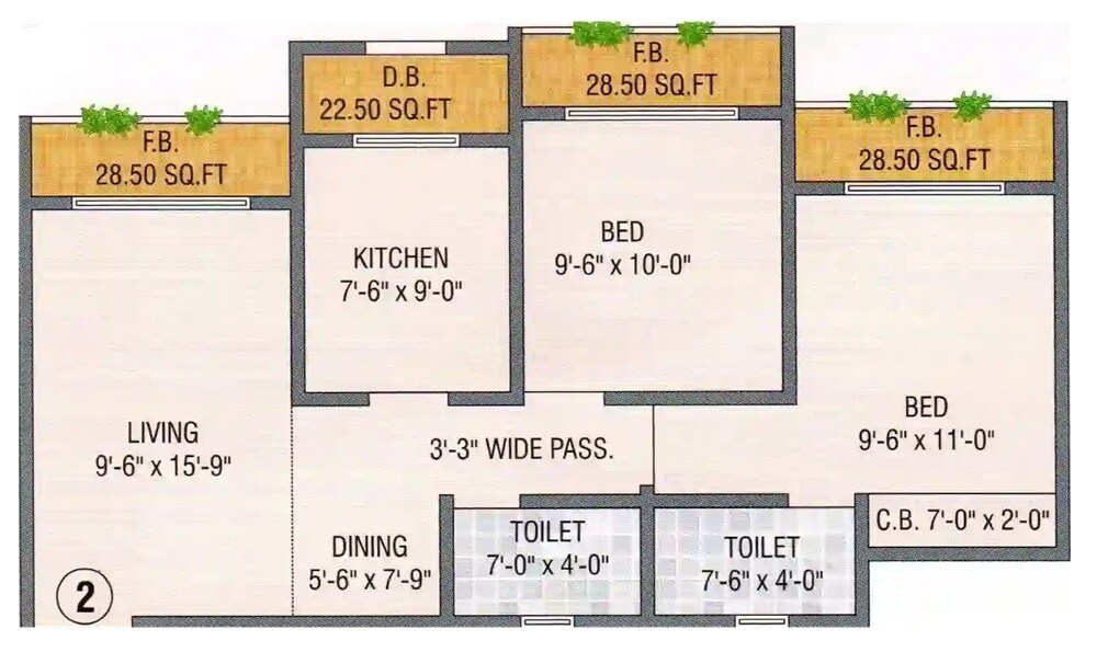2 BHK 524 Sq. Ft. Apartment