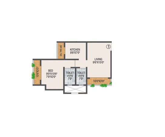 Floor plan of 1 BHK 389 Sq. Ft. Apartment in Salasar Aarpan A Wing, Thane