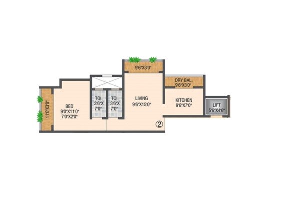 Floor plan of 1 BHK 446 Sq. Ft. Apartment in Salasar Aarpan, Thane