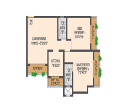 Floor plan of 2 BHK 628 Sq. Ft. Apartment in Salasar Aarpan, Thane