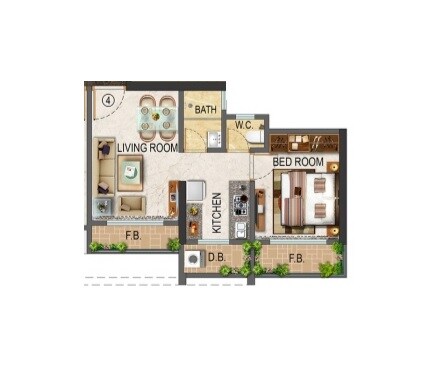 Floor plan of 1 BHK 345 Sq. Ft. Apartment in Salasar Courtyard, Thane