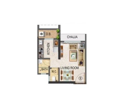 Floor plan of 231 Sq. Ft. Studio in Salasar Courtyard, Thane