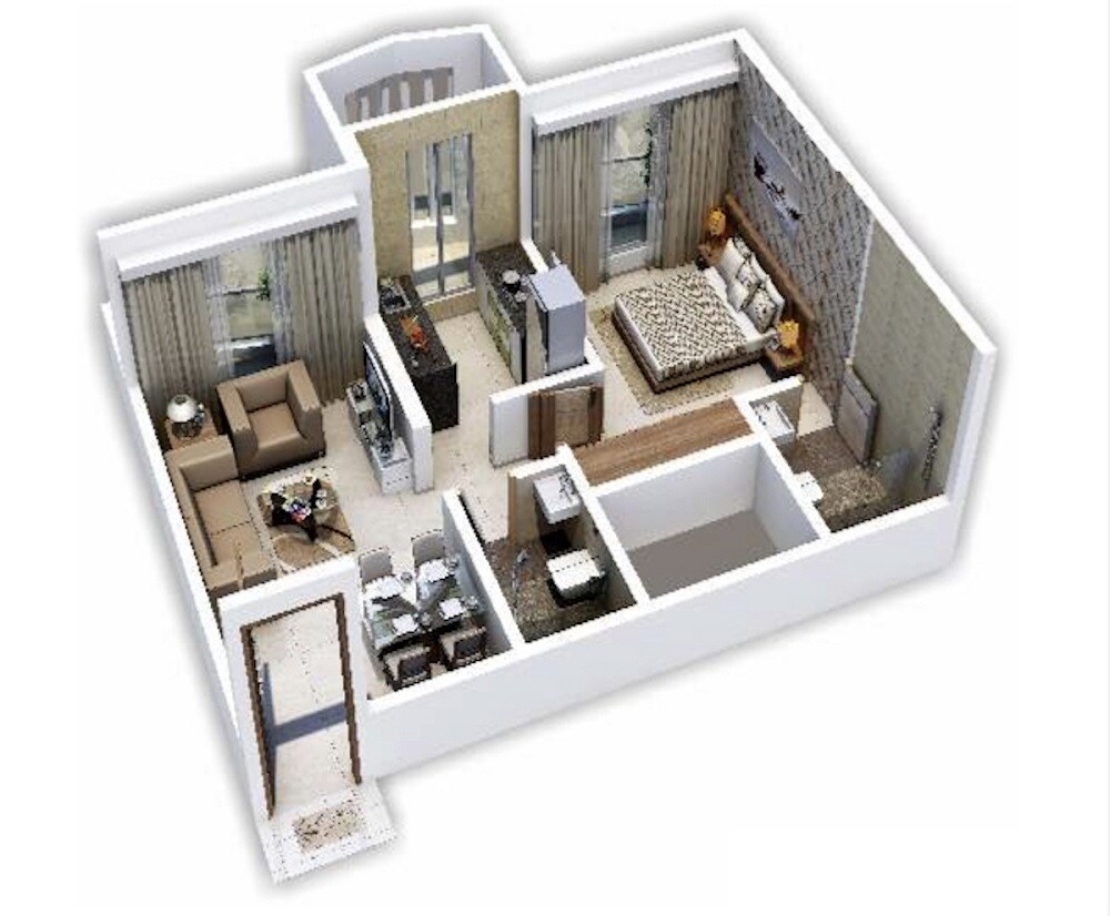 Floor plan of 1 BHK 456 Sq. Ft. Apartment in Salasar Exotica I, Thane