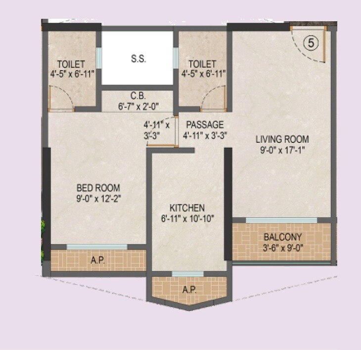 Floor plan of 1 BHK 468 Sq. Ft. Apartment in Salasar Exotica I, Thane