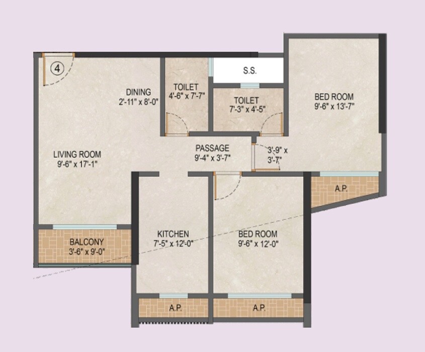 Floor plan of 2 BHK 683 Sq. Ft. Apartment in Salasar Exotica I, Thane