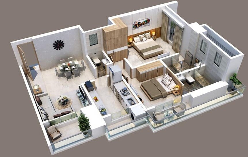 Floor plan of 2 BHK 800 Sq. Ft. Apartment in Salasar Kasturi Solitaire, Thane