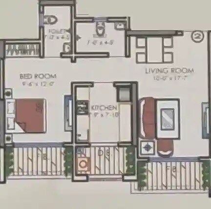 Floor plan of 1 BHK Apartment - 458 sq. ft. in Salasar Radha Krishna, Thane