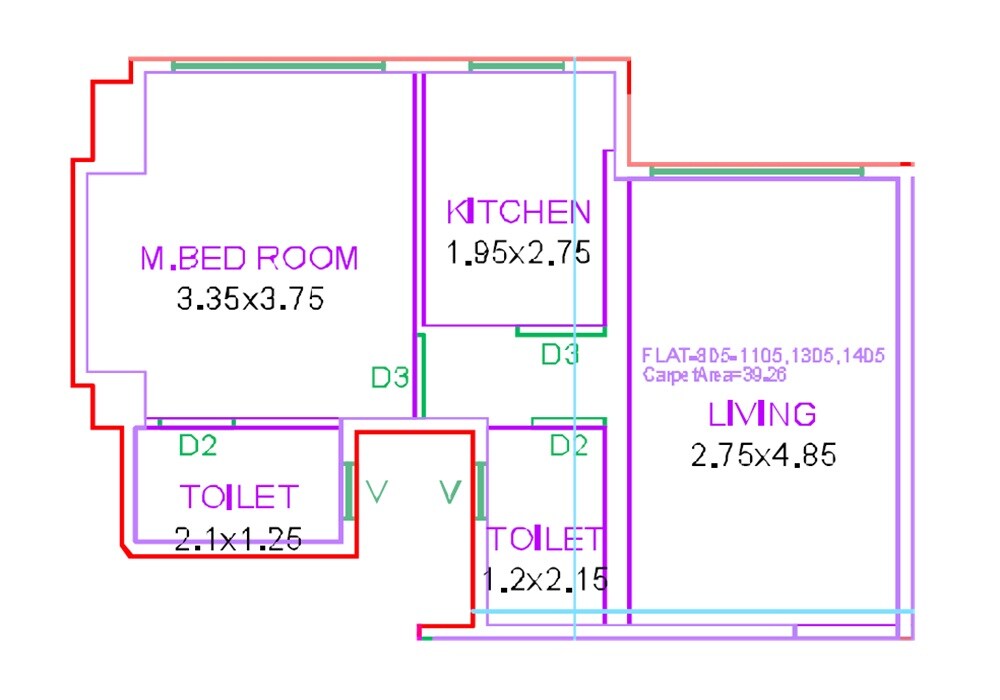 Floor plan of 1 BHK Apartment - 423 sq. ft. in Salasar Siddharth, Thane