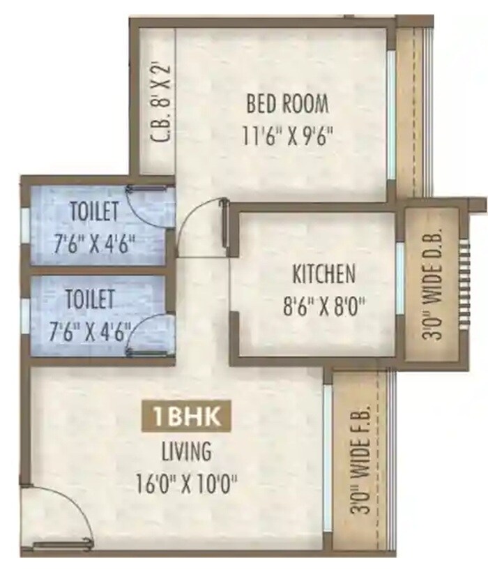 Floor plan of 1 BHK 423 Sq. Ft. Apartment in Salasar Woods, Thane