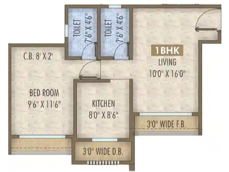 Floor plan of 1 BHK 440 Sq. Ft. Apartment in Salasar Woods, Thane