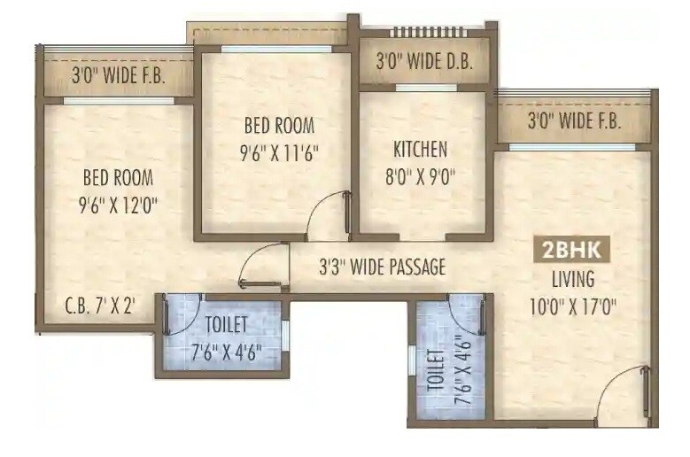 Floor plan of 2 BHK 612 Sq. Ft. Apartment in Salasar Woods, Thane