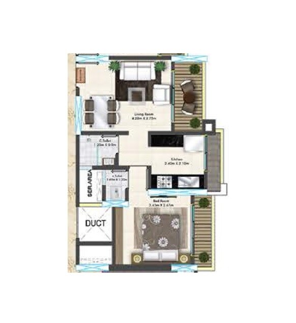 Floor plan of 1 BHK 313 Sq. Ft. Apartment in Samarth Sai Seasons Sahara, Thane