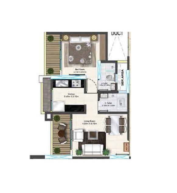 Floor plan of 1 BHK 400 Sq. Ft. Apartment in Samarth Sai Seasons Sahara, Thane