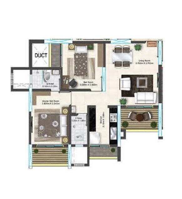 Floor plan of 2 BHK 442 Sq. Ft. Apartment in Samarth Sai Seasons Sahara, Thane