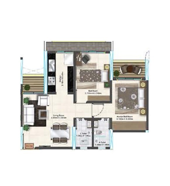 Floor plan of 2 BHK 457 Sq. Ft. Apartment in Samarth Sai Seasons Sahara, Thane