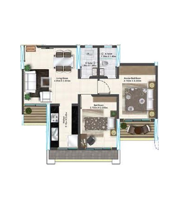 Floor plan of 2 BHK 470 Sq. Ft. Apartment in Samarth Sai Seasons Sahara, Thane