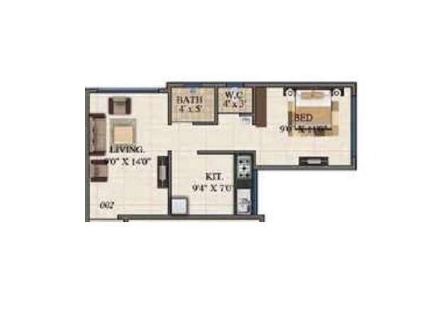 Floor plan of 1 BHK 255 Sq. Ft. Apartment in Sameer Vrindavan Niketan, Thane