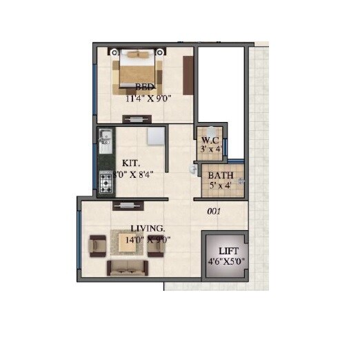 Floor plan of 1 BHK 291 Sq. Ft. Apartment in Sameer Vrindavan Niketan, Thane